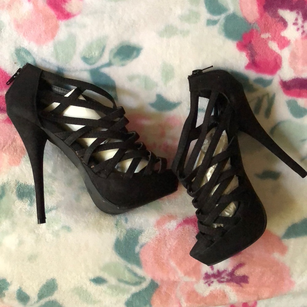 Strappy black heels